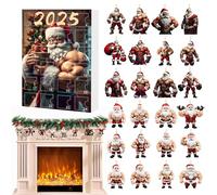 Christmas Countdown Toys 2D acrilico Design - Ciondolo muscolare Babbo Natale con look festoso, adorabile decorazione natalizia con sorprese quotidiane, conto alla rovescia con motivazione A