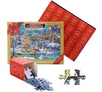 Christmas Countdowns Calendar, Advent Puzzle Toy, Brain Teaser Game, 24 Daily Surprises Holiday Box for Kids Adults Home Decor Christmas Vacations, 11.42x8.66x2.76 Inches