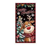 Christmas Cover - Large Festive Reindeer Front Door Covers | Hanger Backdrop Holiday Decoration for Home Party Winter Farmhouse Porch New Year Adding Cheer, 9.44x7.08x0.78inch