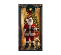Christmas Covers, Santa Dog Design, 2D Flat Door Decor, Festive Seasonal Decoration, Easy Install Home Accessory, Decorative Outdoor Gear, Door Cover for Kitchen Porch House Glass Winter Holiday