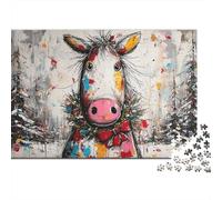 Christmas Cow Art Print-1 Puzzle Impossible 1000Pcs Decorazione Per La Casa. Rilassamento E Intelligence Per Adulti E Ragazzi Da 14 Anni 38x26cm/1000pcs