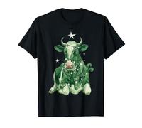 Christmas Cow Wrapped in Lights Watercolor Sitting Maglietta