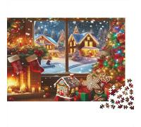 Christmas Cozy Home Puzzle 1000 Pezzi Xmas Window Art in Cartone Spessore Per Bambini 12+ Decorare Casa Regalo Facile Da Assemblare Offerta Speciale Non Deformabile 52x38cm/1000pcs