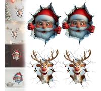 Christmas Creative Wall Sticker, Large 3D Santa Claus & Reindeer Wall Decals, Break-The-Walls Santa Claus 3D Walls Decal, for Window Living Room Bedroom Party Decor (4PCS-3)