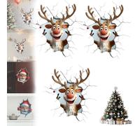 Christmas Creative Wall Sticker, Large 3D Santa Claus & Reindeer Wall Decals, Break-The-Walls Santa Claus 3D Walls Decal, for Window Living Room Bedroom Party Decor (3PCS-2)