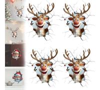 Christmas Creative Wall Sticker, Large 3D Santa Claus & Reindeer Wall Decals, Break-The-Walls Santa Claus 3D Walls Decal, for Window Living Room Bedroom Party Decor (4PCS-1)