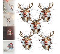 Christmas Creative Wall Sticker, Large 3D Santa Claus & Reindeer Wall Decals, Break-The-Walls Santa Claus 3D Walls Decal, for Window Living Room Bedroom Party Decor (5PCS-2)