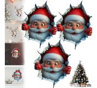 Christmas Creative Wall Sticker, Large 3D Santa Claus & Reindeer Wall Decals, Break-The-Walls Santa Claus 3D Walls Decal, for Window Living Room Bedroom Party Decor (3PCS-1)