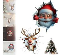 Christmas Creative Wall Sticker, Large 3D Santa Claus & Reindeer Wall Decals, Break-The-Walls Santa Claus 3D Walls Decal, for Window Living Room Bedroom Party Decor (2PCS-3)