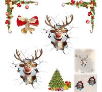 Christmas Creative Wall Sticker, Realistic 3D Effect Stick Santa Claus Reindeer Break-Through Walls Decal, 2026 Funny Wall-Breaking Christmas Stickers, for Window, Home, Refrigerator (2B)