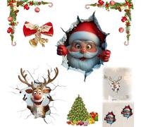 Christmas Creative Wall Sticker, Realistic 3D Effect Stick Santa Claus Reindeer Break-Through Walls Decal, 2026 Funny Wall-Breaking Christmas Stickers, for Window, Home, Refrigerator (A+B)
