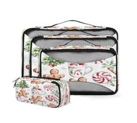 Christmas Cute Gingerbread Man Packing Cubes for Suitcase 4 Set Travel Luggage Organizer con Mesh Top Storage Bag per accessori da viaggio