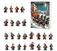 Christmas Dachshund Ornament Calendar - 24 Teile Acryl 2D Christbaumschmuck | Dekoration für Wohnzimmer Büro Wohnung Klassenzimmer, Festliche Hunde Anhänger für Weihnachtsbaum, Adventskalender Stil, K