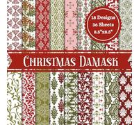 Christmas Damask Scrapbook Paper Craft Pad: 18 X'mas Color Designs, 36 Double-Side Sheets Printed on 8.5"x8.5" Size Paper. Great For Card Making, Junk ... Cardstock, Decoration, Mixed Media and More!