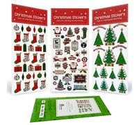 Christmas Decorating 3 Pack Sticker Sheet - Self Adhesive Merry Xmas Crafting, Scrapbook, Gift, Present, Party Bag Filler, Card Making Supplies for Kids - Santa Claus, Stockings, Trees