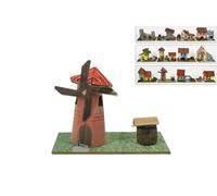 Christmas Decoration Set 4 Case Scenario Presepe Mulino Ruscello Altezza 8cm in Legno e Cartone Casa Presepe Natale
