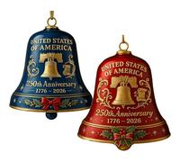 Christmas Decorations Outdoor, United States 250th Anniversary Bell Ornament, Metal Hanging Bell Christmas Tree Decorations, Vintage-Style Cast Metal Doorbell Decoration (Red-Blue)