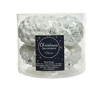 Christmas-Decorations - Set di 6 palline di Natale in vetro con pigne grandi, colore: Bianco