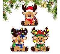 Christmas Deer Decor - Cute 2d Deer Tiered Tray Decorations, Festive Tiered Tray Decorations | 3 Pieces Farmhouse Table Decor For Holiday Indoor Party Desktop Bookshelf Mantel Entryway Cabinet