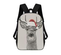 Christmas Deer Portrait with Santa Hat Zaino, Borsa Scolastica Stampata in 3D, Borsa Per Il Pranzo Scolastico, Zaino Da Viaggio, Zaino Per Amici, Zaino Scolastico Per Ragazze E Ragazzi 17inch