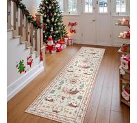 Christmas Deer Santa Long Rug - Festive, Soft & Washable Holiday Carpet, Decorative Accent Rugs Runner Decor, for Hallways Kitchen Bathroom Non Slip (#B,50cm*180cm)