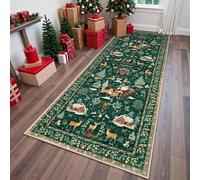 Christmas Deer Santa Long Rug - Festive, Soft & Washable Holiday Carpet, Decorative Accent Rugs Runner Decor, for Hallways Kitchen Bathroom Non Slip (#A,50cm*160cm)