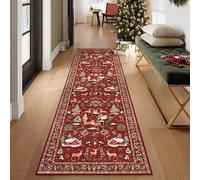 Christmas Deer Santa Long Rug - Festive, Soft & Washable Holiday Carpet, Decorative Accent Rugs Runner Decor, for Hallways Kitchen Bathroom Non Slip (#C,50cm*180cm)