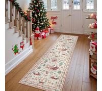 Christmas Deer Santa Long Rug, Soft Christmas Tree Santa Claus Carpet Runner, Non Slip Washable Floor Mat with TPE Backing, for Kitchen Hallway Living Room (Color-5,50 * 160cm)