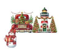 Christmas Diamond Art, DIY Xmas Diamond Painting Door Frame Hanging Decor Partial Drill Wooden Door Decoration Diamonds Arts Set Decorative Wooden Doors Pendant for Home Christmas Decoration