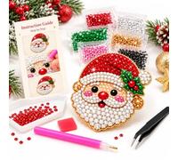 Christmas Diamond Painting Brooch Kit, DIY Wearable Rhinestone Pins | Festive Gem Art • Pin Back Accessory • Sparkling Holiday Jewelry Craft