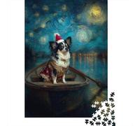 Christmas Dog in Boat Jigsaw Puzzle Impossibili 1000Pcs Decorazione Per La Casa. Rilassamento E Intelligence Per Adulti E Ragazzi Da 14 Anni 52x38cm/1000pcs