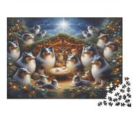 Christmas Dog Nativity Colourful Penguin Christmas Scene 1000 Pcs Jigsaw Puzzles Adults Beautiful Decoration Puzzle Birthday Gift 38x26cm/1000pcs