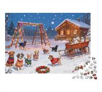 Christmas Dogs Scene Puzzle Per Adulti 1000 Pezzi Per Uomini E Donne Tempo Libero Arredamento Casa Made in Europa Mantenimento Mentale Materiali Ecologici 38x26cm/1000pcs