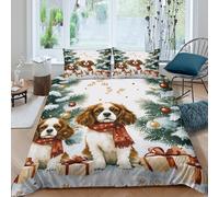 Christmas dogsSet Di Copripiumino microfibra morbida 3 Pezzi stampa 3D cerniera nascosta festive holiday illust copripiumino con federa traspirante ultra morbido for coppie Single（140x200cm）
