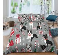 Christmas dogsSet Di Copripiumino microfibra morbida 3 Pezzi stampa di 3D cerniera nascosta Holiday cartoon style copripiumino incluso federe aiosa ultra morbido for ragazze Super king（260x220cm）