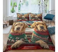 Christmas dogsSet Di Copripiumino morbida 3 pezzi motivo 3D con cerniera Festive pet apparel copripiumino con federa soffice ultra morbido e traspirante for bambini adulti ragazzi Single（135x200cm）