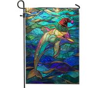Christmas Dolphin Novelty Underwater Xmas Pattern Bandiera Da Cortile Decorative Bandiera Da Giardino Stagionale Bandiere Da Cortile Per Casa Dormitorio Soggiorno 30X45Cm