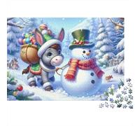 Christmas Donkey Snowman Colourful Bunny Building Snowman 1000 Pcs Puzzle for Adults Beautiful Decoration Puzzle Fun Present 52x38cm/1000pcs