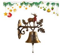 Christmas Door Bell, Vintage Welcome Bell Decoration 7.09 inches, Santa Claus Snowman Reindeer Design, Festive Metal Hanging Accent for Indoor Outdoor Garden Home Holiday Yard Decor