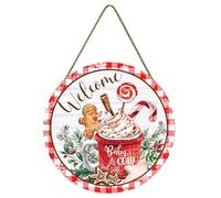 Christmas Door Decorations - Round Wooden Gingerbread Hanging Sign | Rustic Holiday Welcome Door Hanger | for Porch Wall Kitchen Living Room Fireplace Yard Farmhouse Indoor Outdoor Décor