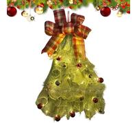 Christmas Door Swag | Realistic Pines Illuminated Christmas Decoration with Bow | LED Perizoma Pine Garland | Mantel Porch Centerpiece Farmhouse Indoor Door Kitchen Window Fireplace