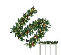 Christmas Door Wreath - Artificial Greenery With Lights, Holiday Greenery Garland With Red Berries | For Home Decor Party Entrance Porch Window Fireplace Wall Tree Bedroom Living Room