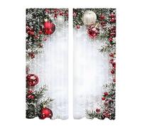 Christmas Drapes - 2 Piece Holiday Window Curtains with Snowflake and Pine Print | 2d Flat Printed Christmas Ball Pattern Panels, Festive Window Covers for Bedroom, Living Room, or Décor, Multicolor