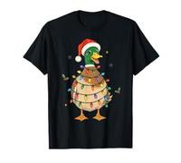 Christmas Duck Santa Hat Holiday Lights Farm Bird Maglietta