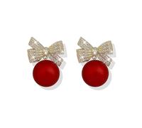 Christmas Earrings Red Pearl Bow Earrings Pearl Drop Earrings for Women Rhinestone Bow Earrings for Women Trendy Stuff Christmas Gifts 2024