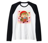 Christmas Elf Bubble Tea Amante Carino Anime Kawaii Arcobaleno Maglia con Maniche Raglan
