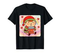 Christmas Elf Bubble Tea Amante Carino Anime Kawaii Arcobaleno Maglietta