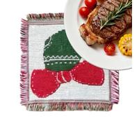 Christmas Fabric Drink Coaster - Tassel Square Mat | Table Heat Pad