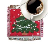 Christmas Fabric Drink Coaster - Tassel Square Mat | Table Heat Pad