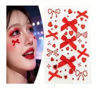 Christmas Face Stickers Eye Face Red for Kids Women Tattoo Jewels Self Adhesive Rhinestone Gems with Stars Butterflies Hearts Designs for Festival Rave Y2K Makeup Accessories